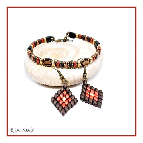 Boucles d'oreilles tissées "mila" red crochets bronze ou en acier inoxydable doré (#bo521 p170)