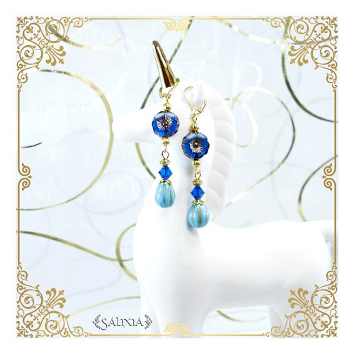 Boucles d'oreilles fleurs hawaïennes perles de bohéme cristal dormeuses ou crochets au choix (#bo522)