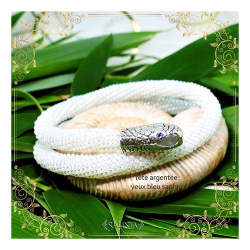 Pièce unique - collier serpent ouroboros blanc opale (#c166)