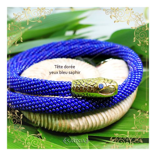 Pièce unique - collier serpent ouroboros bleu cobalt (#c167)