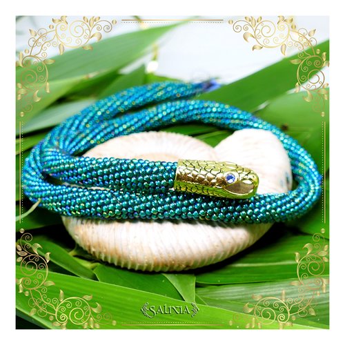 Pièce unique - collier serpent ouroboros vert émeraude (#c168)