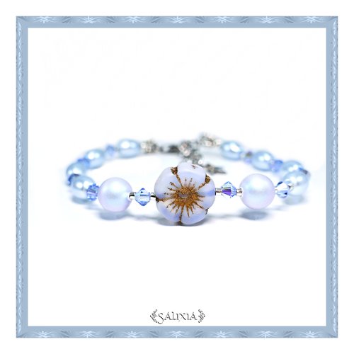 Bracelet leia cristal perles de bohème perles nacrées mousqueton acier inoxydable (#bc163 p171)