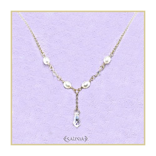 Collier tina perles de culture d'eau douce, cristal aurore boréale, acier inoxydable doré (#c175)