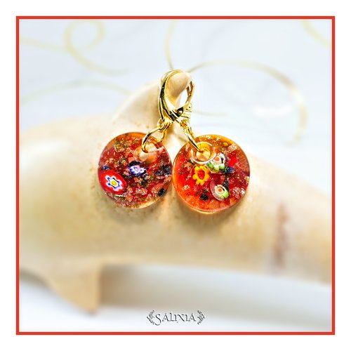 Boucles d'oreilles artisanales millefiori rouge dormeuses ou crochets au choix (#bo536)