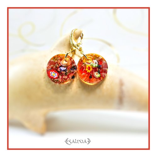 Boucles d'oreilles artisanales millefiori rouge dormeuses ou crochets au choix (#bo536)