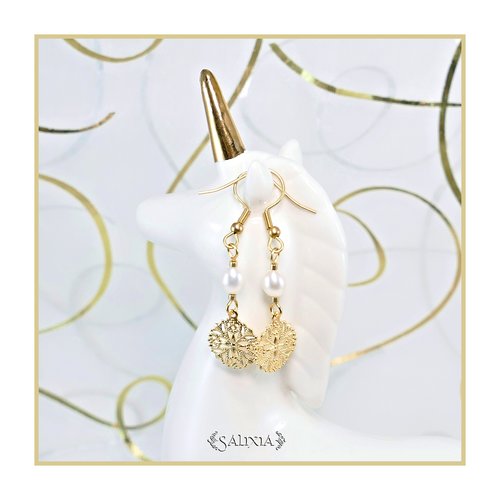 Boucles d'oreilles tina perles de culture d'eau douce breloques dorée à l'or fin crochets acier inoxydable doré (#bo541)