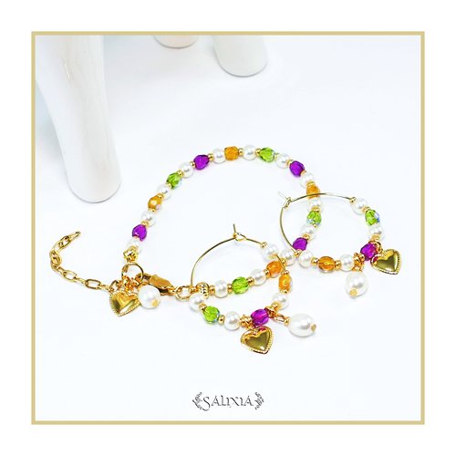 Bracelet "nola" orchidée perles de culture d'eau douce ivoire perles de bohème acier inoxydable doré (#bc178 p173)