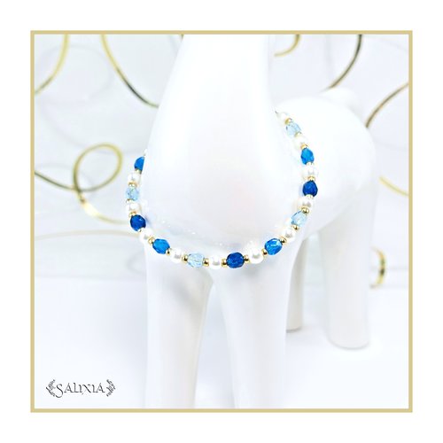 Bracelet "nola" aquamarine perles de culture d'eau douce ivoire perles de bohème acier inoxydable doré (#bc180 p175)