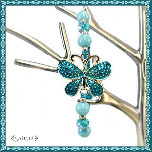 Bracelet papillon émaillé, perles de jade, perles à facettes, tissage macramé (#bc171)