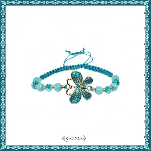 Bracelet papillon émaillé, perles de jade, perles à facettes, tissage macramé (#bc171)