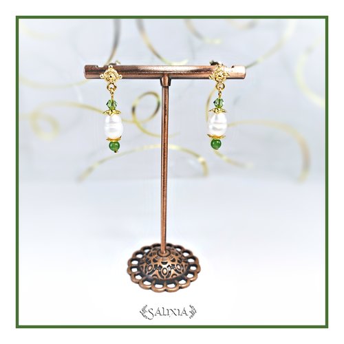 Boucles d'oreilles "soria" aventurine cristal perles de culture d'eau douce baroques puces ou crochets au choix (#bo557p177)