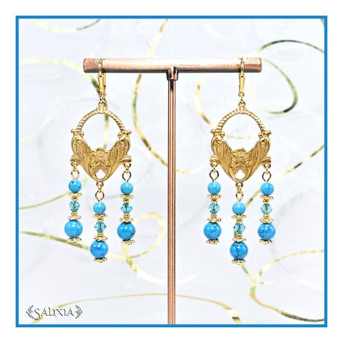 Pièce rare - boucles d'oreilles style art nouveau perles de jade et cristal turquoise fermoirs au choix (#bo558)