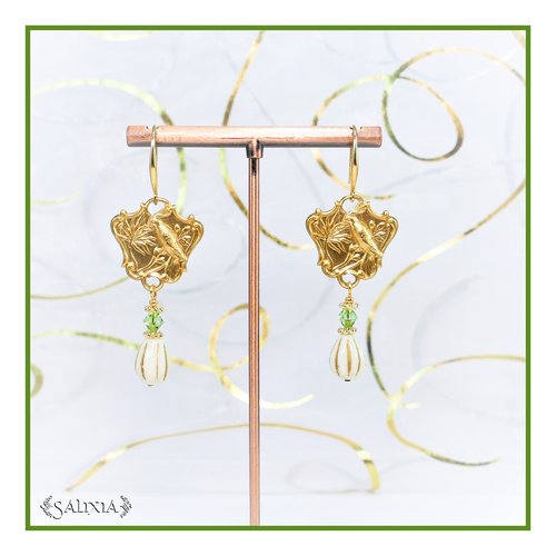 Pièce unique - boucles d'oreilles style art nouveau haute qualité cristal gouttes de bohème crochets ou dormeuses au choix (#bo559)