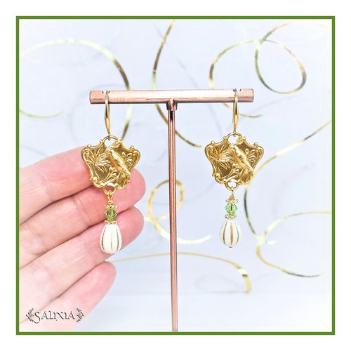 Pièce unique - boucles d'oreilles style art nouveau haute qualité cristal gouttes de bohème crochets ou dormeuses au choix (#bo559)