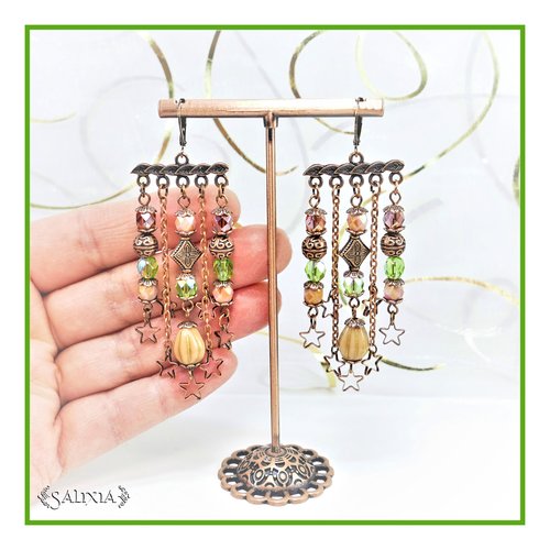 Boucles d'oreilles de style bohème dormeuses cuivre ou crochets acier inoxydable au choix (#bo560)