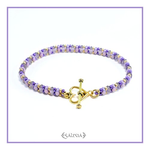 Bracelet "mila" very peri perles de bohème fermoir toggle coeur doré ou mousqueton acier inoxydable doré (#bc196 p183)