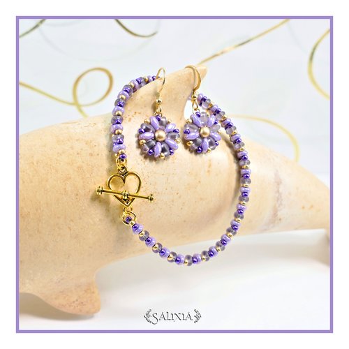 Bracelet "mila" very peri perles de bohème fermoir toggle coeur doré ou mousqueton acier inoxydable doré (#bc196 p183)