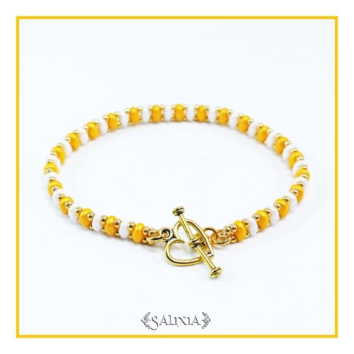 Bracelet "mila" yellow perles de bohème fermoir toggle coeur doré ou mousqueton acier inoxydable doré (#bc194 p181)