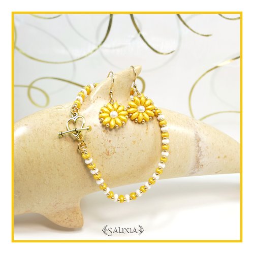 Boucles d'oreilles fleurs mila yellow crochets acier inoxydable doré (#bo571 p181)