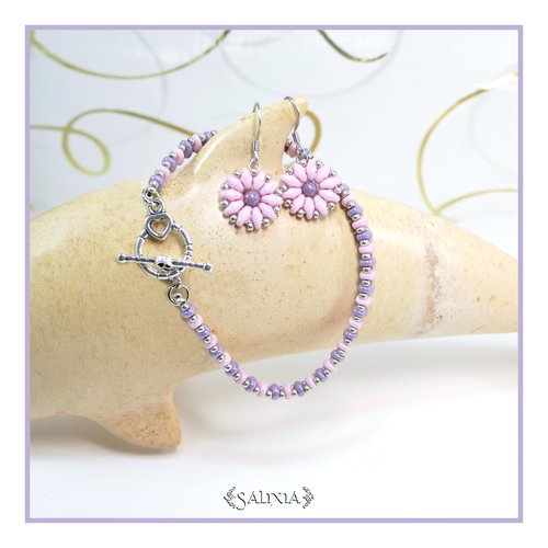Bracelet "mila" pink purple perles de bohème fermoir toggle coeur doré ou mousqueton acier inoxydable doré (#bc195 p182)