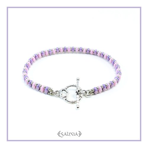 Bracelet "mila" pink purple perles de bohème fermoir toggle coeur doré ou mousqueton acier inoxydable doré (#bc195 p182)