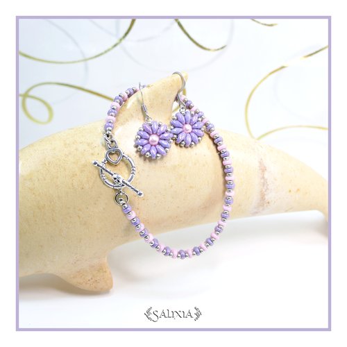 Boucles d'oreilles fleurs mila purple, crochets acier inoxydable (#bo574 p182)
