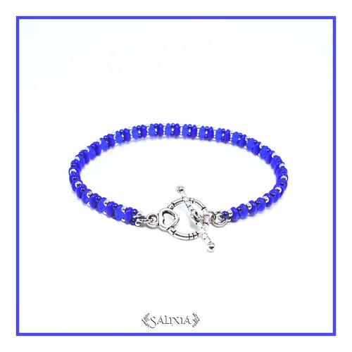 Bracelet "mila" silver saphir perles de bohème fermoir toggle coeur ou mousqueton acier inoxydable (#bc197 p184)