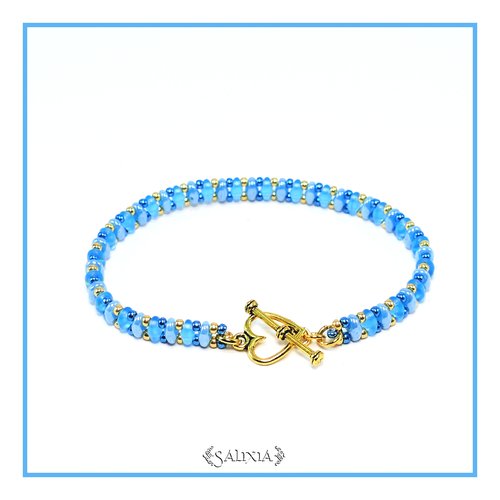 Bracelet "mila" gold turquoise perles de bohème fermoir toggle coeur doré ou mousqueton acier inoxydable doré (#bc198 p185)