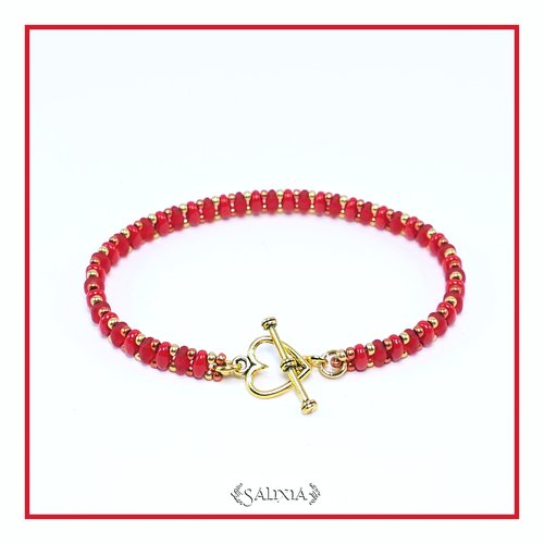 Bracelet "mila" gold ruby perles de bohème fermoir toggle coeur doré ou mousqueton acier inoxydable doré (#bc199 p186)