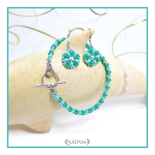 Bracelet "mila" silver jade perles de bohème fermoir toggle coeur ou mousqueton acier inoxydable (#bc200 p187)