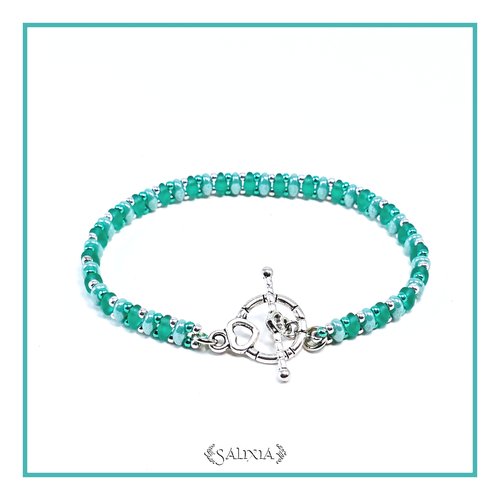 Bracelet "mila" silver jade perles de bohème fermoir toggle coeur ou mousqueton acier inoxydable (#bc200 p187)