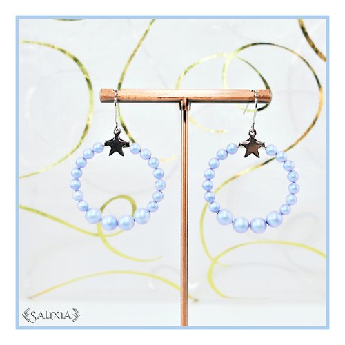 Boucles d'oreilles créoles cristal nacré bleu ciel pastel (#bo581)