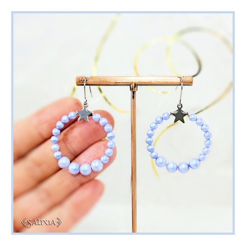 Boucles d'oreilles créoles cristal nacré bleu ciel pastel créoles, breloques et crochets acier inoxydable (#bo581)