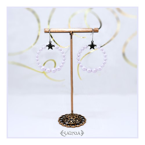 Boucles d'oreilles créoles cristal nacré rose poudré pastel acier inoxydable (#bo582)