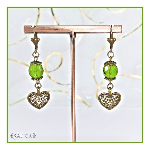 Boucles d'oreilles angela perles de bohéme polies au feu coeur bronze dormeuses ou crochets au choix (#bo583)