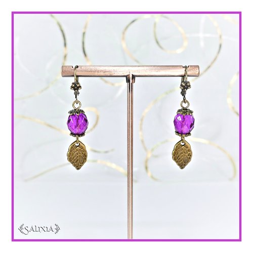 Boucles d'oreilles angela perles de bohéme polies au feu feuilles bronze dormeuses ou crochets au choix (#bo584)