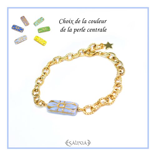 Bracelet "elvina" fleur de bohème couleur au choix entièrement en acier inoxydable doré (#bc201 p188)