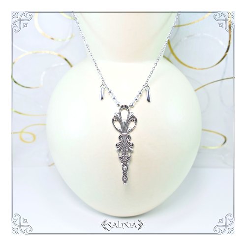 Pièce unique - collier pic de style victorien en laiton très haute qualité cristal perles de bohème acier inoxydable (#c202)
