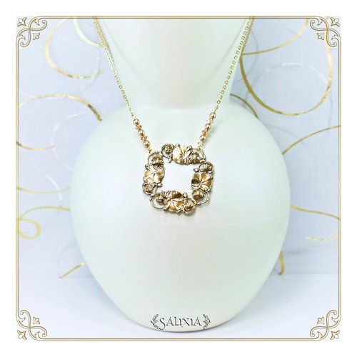 Pièce unique - collier pendentif en relief les nymphéas art nouveau en laiton très haute qualité cristal perles de bohème (#c204)