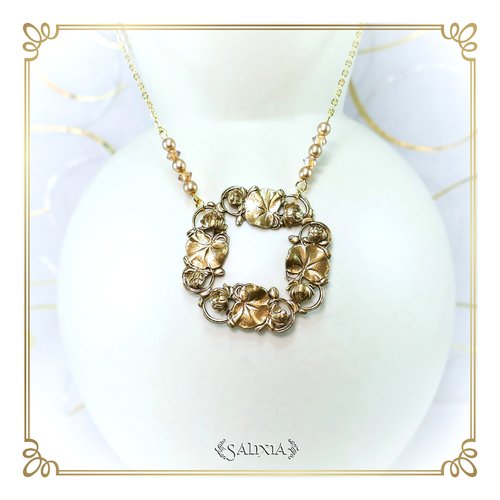 Pièce unique - collier pendentif art nouveau les nymphéas en laiton très haute qualité cristal perles de bohème (#c204)