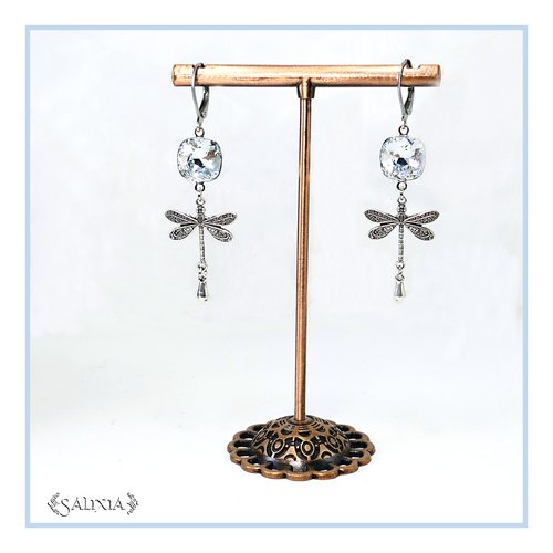 Pièce rare - boucles d'oreilles libellules laiton très haute qualité cristal bleu aigue-marine dormeuses ou crochets au choix (#bo608)
