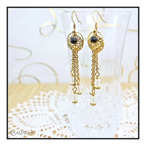 Boucles d'oreilles collection "yuna" white laiton doré à l'or fin crochets acier inoxydable doré (#bo616)