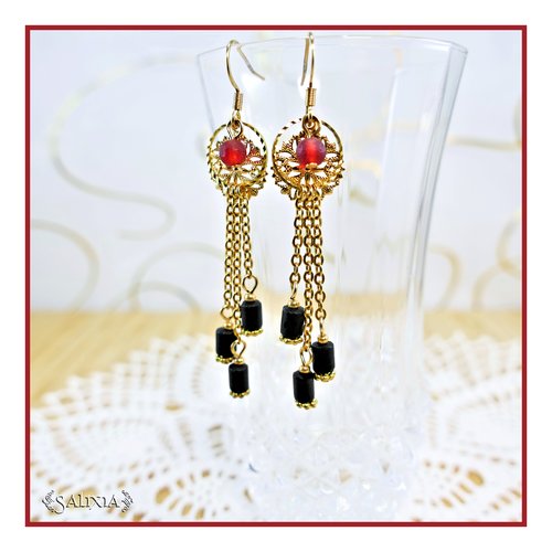 Boucles d'oreilles collection "yuna" black laiton doré à l'or fin crochets acier inoxydable doré (#bo617)