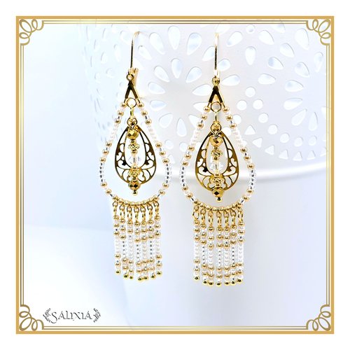 Boucles d'oreilles collection "enara" white ceylon dormeuses ou crochets au choix (#bo625)