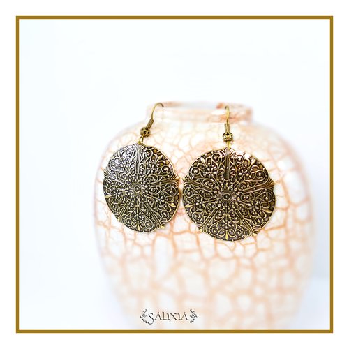 Pièce unique - boucles d'oreilles inspiration renaissance laiton doré patiné antique très haute qualité (#bo634)