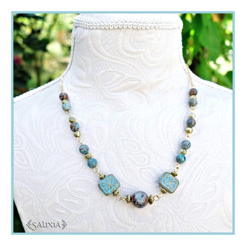 Collier "alana" pierres fines d'agate d'indonésie perles de bohéme celtiques acier inoxydable doré (#c208 p190) vidéo hd dans détails !