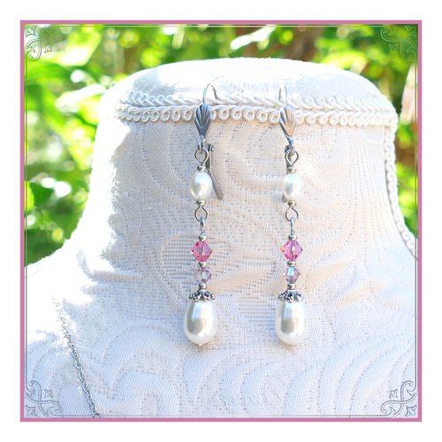 Boucles d'oreilles hortensia rose cristal, perles d'eau douce, dormeuses ou crochets en acier inoxydable au choix (#bo641 p203)