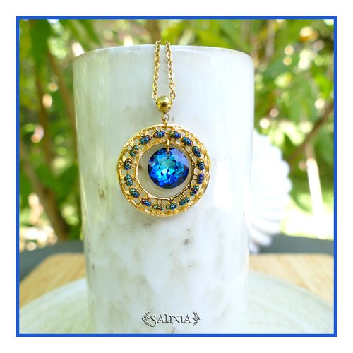 Collier pendentif cristal connecteur filigrane doré à l'or fin chaîne et mousqueton acier inoxydable doré à l'or fin(#c233)
