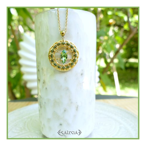 Collier pendentif cristal connecteur filigrane doré à l'or fin chaîne et mousqueton acier inoxydable doré à l'or fin(#c236)