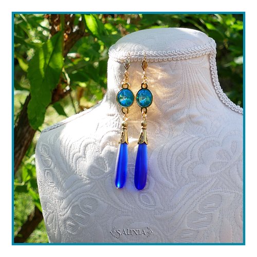 Boucles d'oreilles cristal bleu lagon gouttes seaglass bleu cobalt dormeuses ou crochets au choix (#bo640)